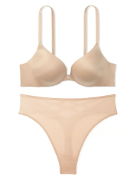 Комплект білизни Victoria's Secret погруддя Push-Up та трусики тонг 1159853610 (Бежевий 34D/M)