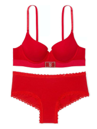 Комплект білизни Victoria's Secret ліф Push-up зі стразами та трусики чики 1159853745 (Червоний 34A/S)