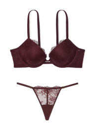 Кружевной комплект Victoria's Secret бюст Push-Up и трусики стринги 1159853777 (Бордовый 34A/M)