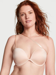 Гладкий комплект белья Victoria's Secret лиф Push-up и трусики тонг 1159855287 (Бежевый 34B/S)