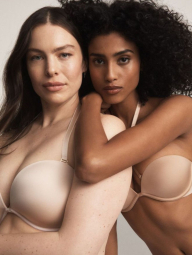 Гладкий комплект білизни Victoria's Secret ліф Push-up та трусики тонг 1159855287 (Бежевий 34B/S)