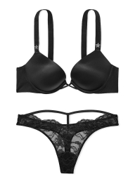 Женский комплект белья со стразами Victoria's Secret бюст Push-Up и трусики тонг 1159855831 (Черный 32B/XS)