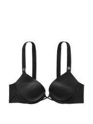 Женский комплект белья со стразами Victoria's Secret бюст Push-Up и трусики тонг 1159855831 (Черный 32B/XS)