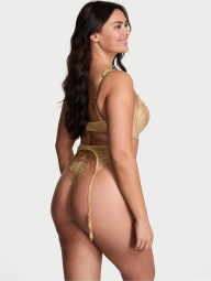 Комплект с вышивкой Victoria's Secret пояс для чулок и трусики стринги 1159855846 (Бежевый S)