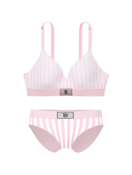 Женский комплект белья со стразами Victoria's Secret лиф и трусики хипхаггеры 1159856001 (Розовый 40C/XL)