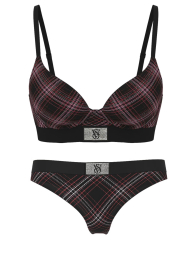 Женский комплект белья со стразами Victoria's Secret лиф и трусики тонг 1159856010 (Черный 36B/M)