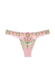 Комплект белья с вышивкой Victoria's Secret корсет и трусики тонг 1159856245 (Розовый XL)