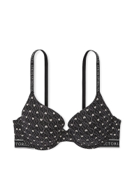 Женский комплект белья Victoria's Secret лиф Push-up и трусики тонг 1159856344 (Черный 32C/XS)