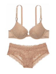 Мереживний комплект білизни Victoria's Secret погруддя Push-Up та трусики чики 1159856354 (Бежевий 36D/L)