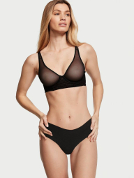 Комплект белья Victoria's Secret полупрозрачный лиф и бесшовные трусики тонг с сеточкой 1159856442 (Черный 34A/S)