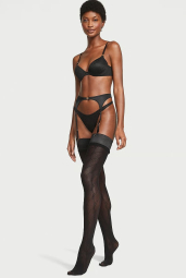 Комплект белья Victoria's Secret бюст Push-Up и трусики тонг с поясом для чулок 1159856480 (Черный 32B/S)