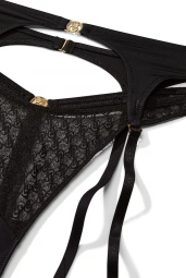 Комплект белья Victoria's Secret бюст Push-Up и трусики тонг с поясом для чулок 1159856480 (Черный 32B/S)