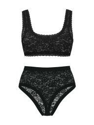 Кружевной комплект Victoria's Secret бралетт и трусики тонг 1159856489 (Черный XS)