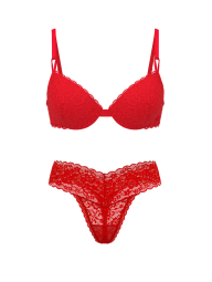 Кружевной комплект белья Victoria's Secret бюст Push-Up и трусики тонг 1159856944 (Красный 38B/L)