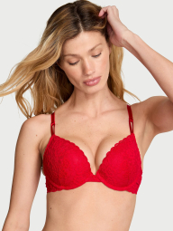 Кружевной комплект белья Victoria's Secret бюст Push-Up и трусики тонг 1159856944 (Красный 38B/L)