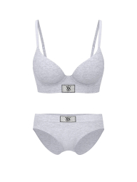 Женский комплект белья с логотипом из страз Victoria's Secret лиф и трусики хипхаггеры 1159857146 (Серый 36C/M)