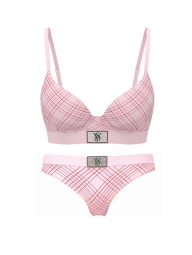 Женский комплект белья со стразами Victoria's Secret лиф и трусики тонг 1159857831 (Розовый 36C/L)