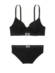 Женский комплект белья со стразами Victoria's Secret лиф и трусики хипхаггеры 1159857973 (Черный 36C/L)