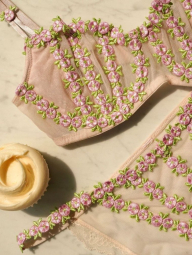 Комплект білизни з вишивкою Victoria's Secret погруддя, пояс для панчіх і трусики стрінг бікіні 1159858336 (Рожевий 32B/S)