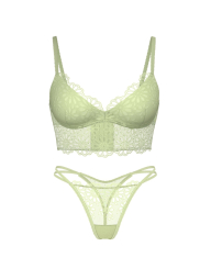 Ажурный комплект белья Victoria's Secret бюст Push-Up и трусики тонг 1159858351 (Салатовый 32B/XS)