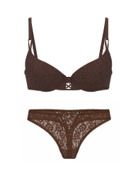 Мереживний комплект білизни Victoria's Secret погруддя та трусики тонг 1159858445 (Коричневий 36D/L)