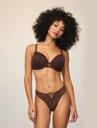 Мереживний комплект білизни Victoria's Secret погруддя та трусики тонг 1159858445 (Коричневий 36D/L)