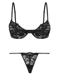 Кружевной комплект со стразами Victoria's Secret бюстгальтер и трусики стринги 1159858784 (Черный XL)