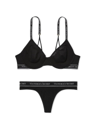 Женский комплект белья Victoria's Secret лиф и трусики тонг 1159859104 (Черный 34C/M)