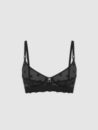 Полупрозрачный комплект белья Victoria's Secret лиф и трусики тонг  1159859180 (Черный 34C/M)