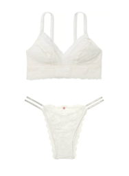 Комплект белья Victoria's Secret бралетт и трусики бразильяны со стразами 1159859601 (Молочный XXL)