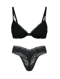 Кружевной комплект белья Victoria's Secret бюст и трусики тонг 1159859933 (Черный 34D/M)