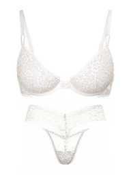 Кружевной комплект белья Victoria's Secret бюст и трусики тонг 1159860038 (Молочный 36D/L)