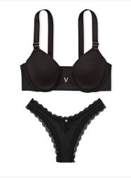 Комплект белья Victoria's Secret бюстгальтер и трусики бразильяны 1159860164 (Черный 38DD/XL)