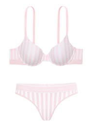 Жіночий комплект білизни Victoria's Secret погруддя та трусики тонг 1159860273 (Білий/Рожевий 36B/M)