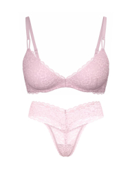 Мереживний комплект Victoria's Secret бюст Push-Up та трусики тонг 1159860875 (Рожевий 36B/L)