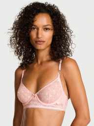 Полупрозрачный комплект белья Victoria's Secret лиф и трусики тонг 1159860995 (Розовый 38D/XL)