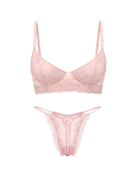Полупрозрачный комплект белья Victoria's Secret лиф и трусики тонг 1159860995 (Розовый 38D/XL)