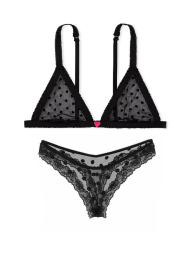 Комплект белья Victoria's Secret лиф триангл и трусики тонг 1159861094 (Черный S)