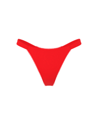 Атласный комплект белья Victoria's Secret бюст-балконет и трусики тонг с помпонами 1159861144 (Красный M)