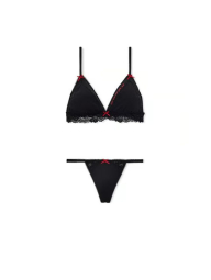Подарочный комплект белья Victoria's Secret Pink бралетт и трусики стринги 1159862859 (Черный S)