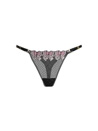 Полупрозрачный комплект белья с вышивкой Victoria's Secret бюстгальтер и трусики тонг 1159863708 (Черный 36B/M)
