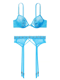 Кружевной комплект Victoria's Secret бюст и пояс для чулок 1159896382 (Голубой 32B/S)