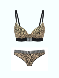 Комплект белья со стразами Victoria's Secret бюстгальтер и трусики тонг 1159987593 (Леопардовый 38C/L)