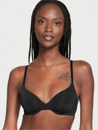 Гладкий комплект белья Victoria's Secret бюстгальтер и бесшовные трусики тонг 1160172845 (Черный 36B/M)