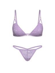 Кружевной комплект белья со стразами Victoria's Secret Pink бралетт и трусики стринги 1160217880 (Сиреневый L)