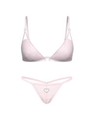 Кружевной комплект белья со стразами Victoria's Secret Pink бралетт и трусики стринги 1160258905 (Розовый L)