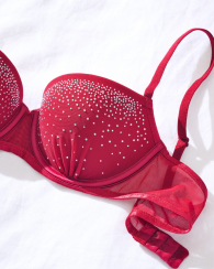 Комплект білизни зі стразами Victoria's Secret Pink бюстгальтер та трусики бікіні 1161257611 (Червоний 36A/M)