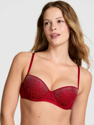 Комплект белья со стразами Victoria's Secret Pink бюстгальтер Push-up и трусики бикини 1161091578 (Красный 34C/M)