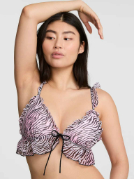 Комплект білизни з принтом Victoria's Secret Pink бралетт триангл та трусики тонг 1161104240 (Чорний/Рожевий XS)
