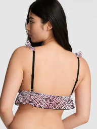 Комплект білизни з принтом Victoria's Secret Pink бралетт триангл та трусики тонг 1161104240 (Чорний/Рожевий XS)